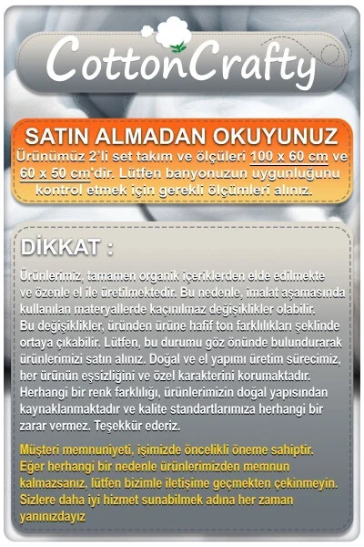 Pamuk El Tafting Su Emici Banyo Paspas Seti, Banyo Halısı Cottonway 2 Li Set 60x100 - 60x50-Ekru - 7