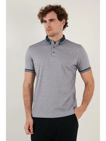 Lacivert Pamuk Karışımlı Desenli Slim Fit Polo Tişört 646B3200-Lacivert - 8