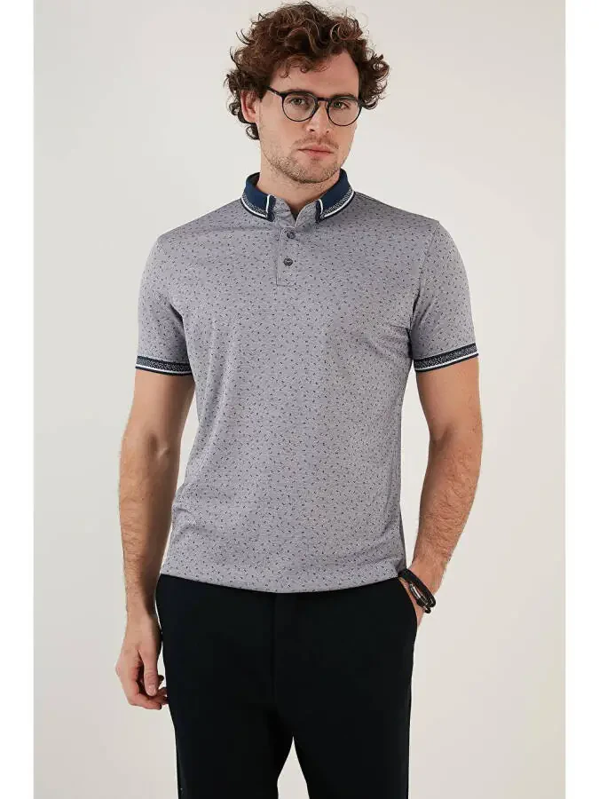 Lacivert Pamuk Karışımlı Desenli Slim Fit Polo Tişört 646B3200-Lacivert - 2