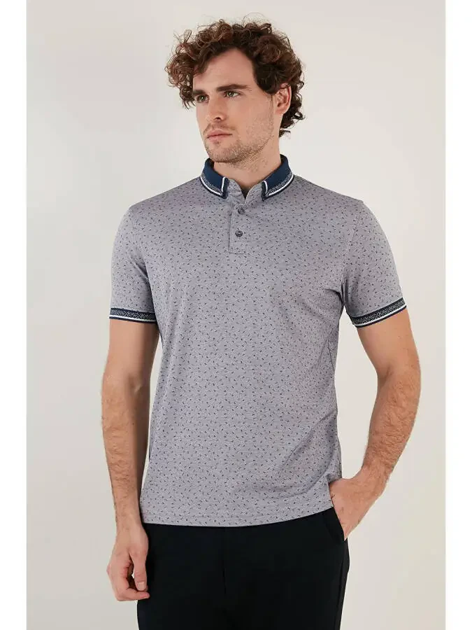 Lacivert Pamuk Karışımlı Desenli Slim Fit Polo Tişört 646B3200-Lacivert - 3