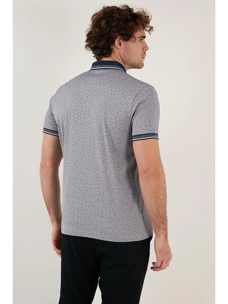 Lacivert Pamuk Karışımlı Desenli Slim Fit Polo Tişört 646B3200-Lacivert - 5