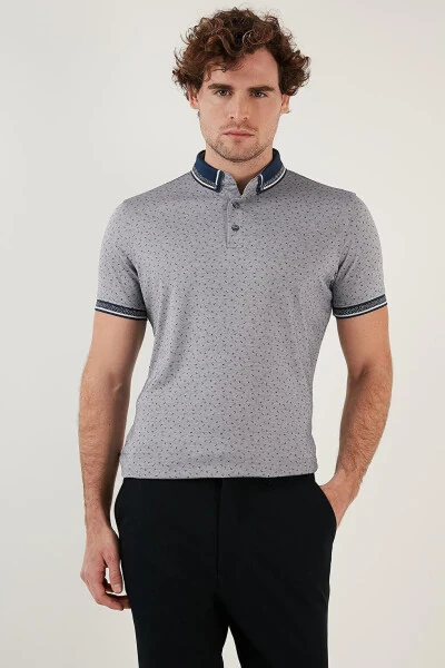 Lacivert Pamuk Karışımlı Desenli Slim Fit Polo Tişört 646B3200-Lacivert - 11