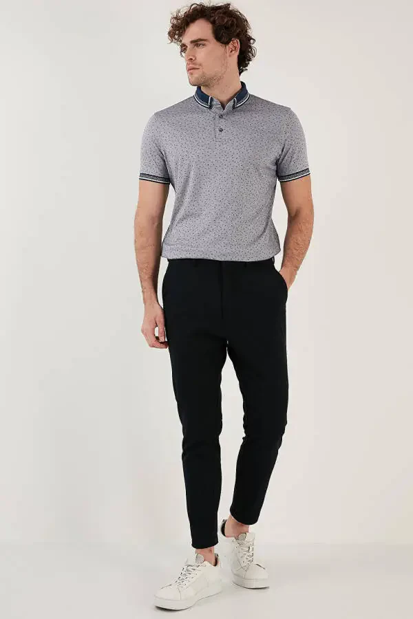 Lacivert Pamuk Karışımlı Desenli Slim Fit Polo Tişört 646B3200-Lacivert - 14