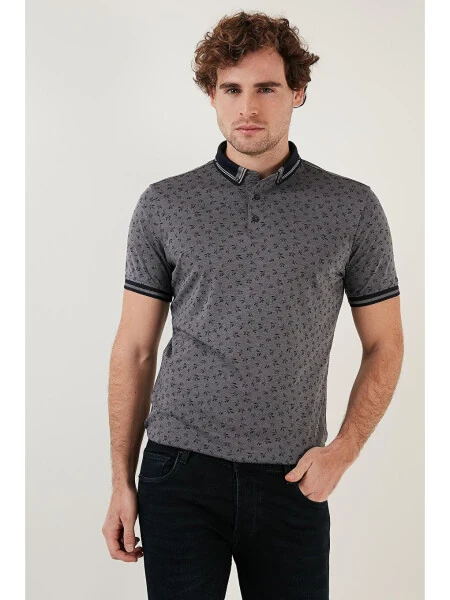Pamuk Karışımlı Desenli Slim Fit Polo Tişört 646B3280-Lacivert - BURATTI