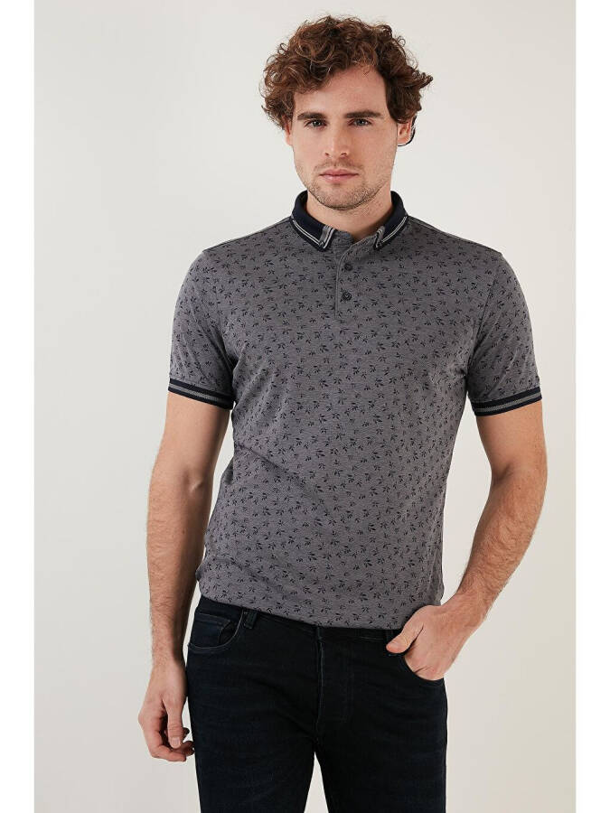 Lacivert Pamuk Karışımlı Desenli Slim Fit Polo Tişört 646B3280-Lacivert - 1