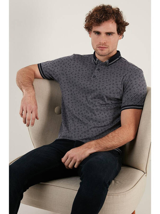 Lacivert Pamuk Karışımlı Desenli Slim Fit Polo Tişört 646B3280-Lacivert - 3