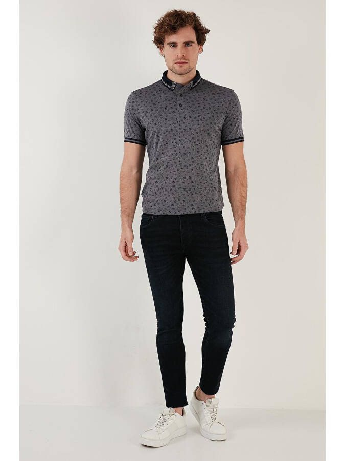 Lacivert Pamuk Karışımlı Desenli Slim Fit Polo Tişört 646B3280-Lacivert - 4