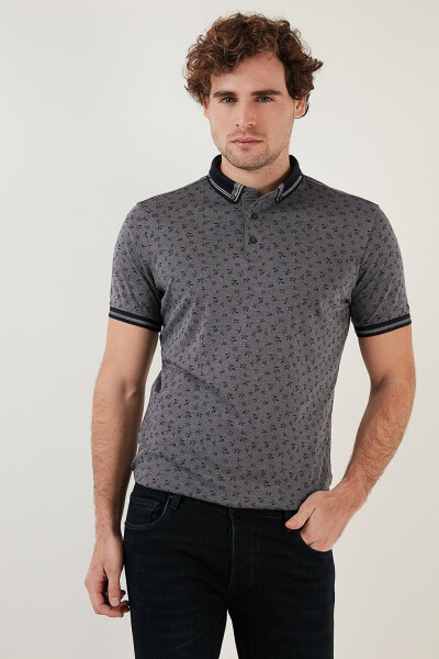 Lacivert Pamuk Karışımlı Desenli Slim Fit Polo Tişört 646B3280-Lacivert - 11