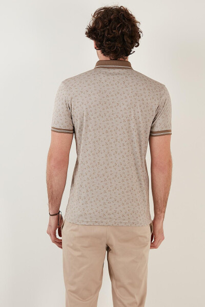 Bej Pamuk Karışımlı Desenli Slim Fit Polo Tişört 646B3280-Bej - 15