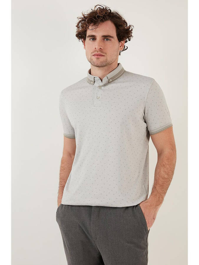 Gri Pamuk Karışımlı Desenli Slim Fit Polo Tişört 646B3250-Gri - 8