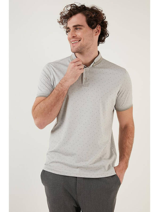 Gri Pamuk Karışımlı Desenli Slim Fit Polo Tişört 646B3250-Gri - 9