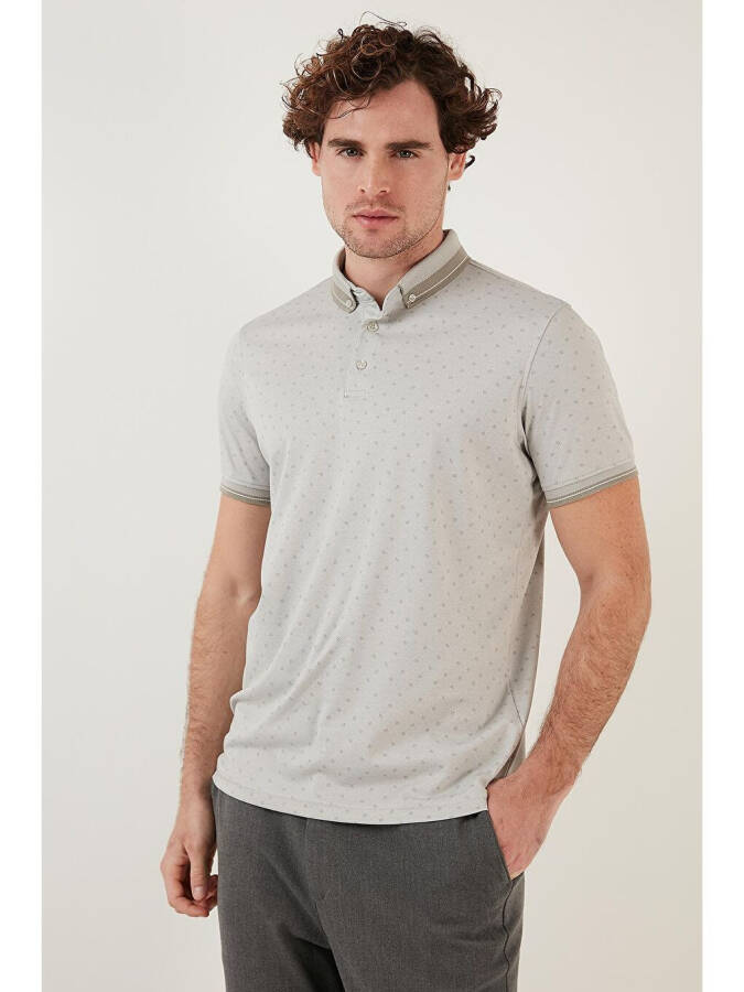 Gri Pamuk Karışımlı Desenli Slim Fit Polo Tişört 646B3250-Gri - 2