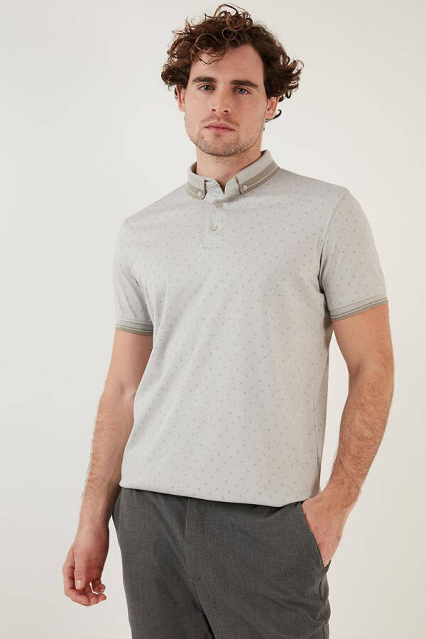 Gri Pamuk Karışımlı Desenli Slim Fit Polo Tişört 646B3250-Gri - 11