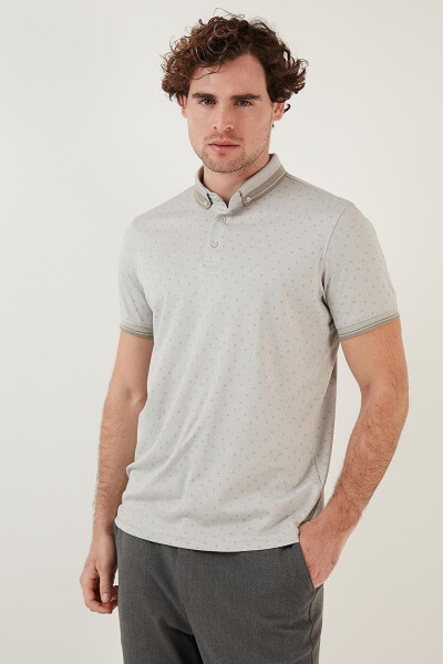 Gri Pamuk Karışımlı Desenli Slim Fit Polo Tişört 646B3250-Gri - 12