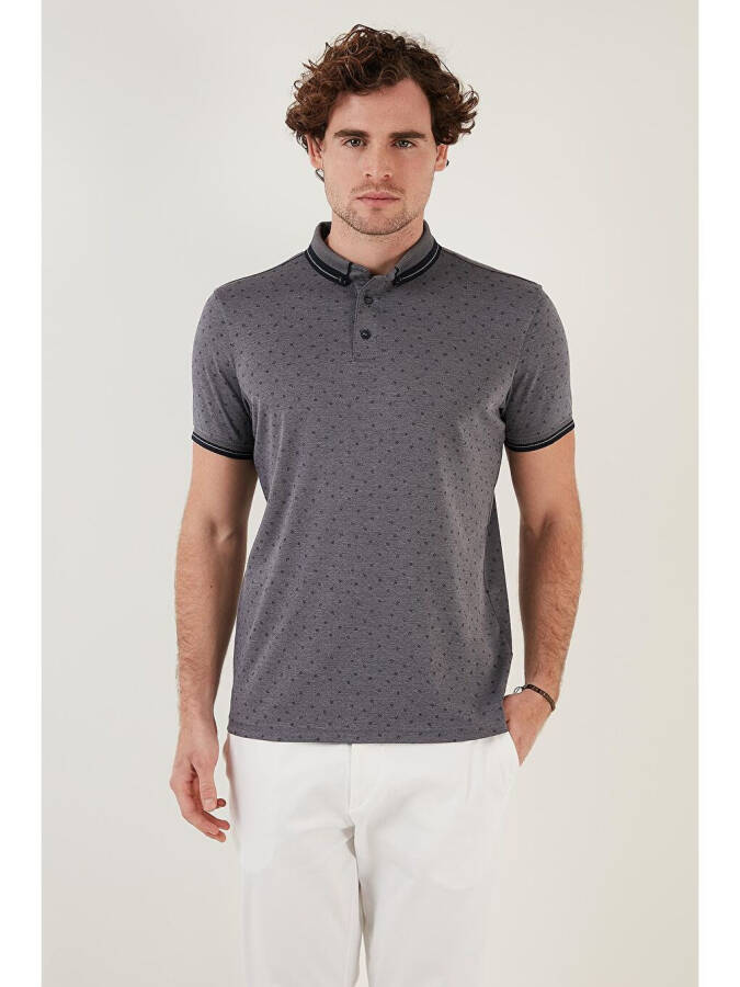 Lacivert Pamuk Karışımlı Desenli Slim Fit Polo Tişört 646B3250-Lacivert - 2