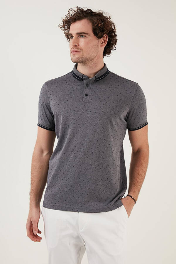 Lacivert Pamuk Karışımlı Desenli Slim Fit Polo Tişört 646B3250-Lacivert - 11