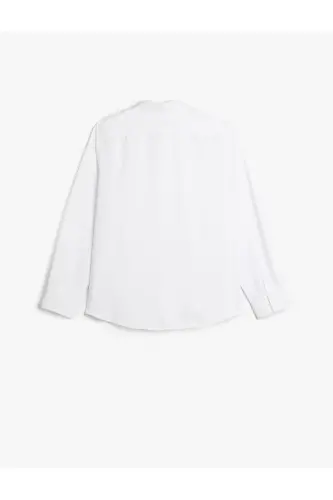 Pamuk Karışımlı Klasik Regular Fit Uzun Kollu Düğmeli Yarım İtalyan Yaka Gömlek-Beyaz - 2