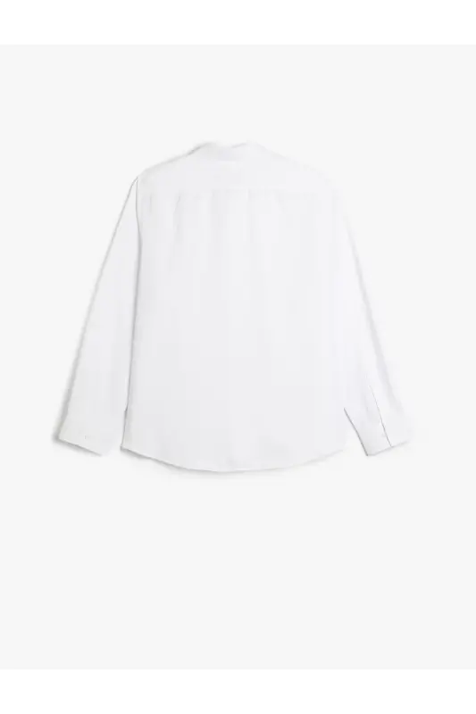 Pamuk Karışımlı Klasik Regular Fit Uzun Kollu Düğmeli Yarım İtalyan Yaka Gömlek-Beyaz - 2