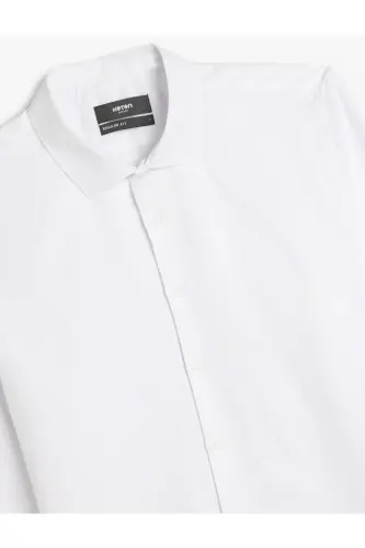Pamuk Karışımlı Klasik Regular Fit Uzun Kollu Düğmeli Yarım İtalyan Yaka Gömlek-Beyaz - 3
