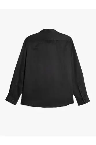 Pamuk Karışımlı Klasik Regular Fit Uzun Kollu Düğmeli Yarım İtalyan Yaka Gömlek-Siyah - 2