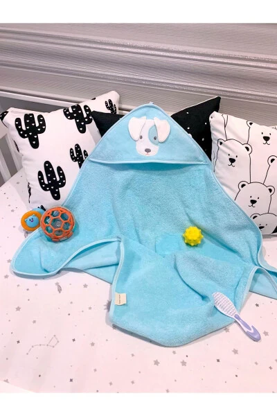 Pamuk Köpek Desen Nakışlı Havlu Kundak 75x75cm-Mavi - TANEM HOME (1)