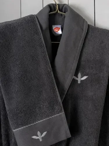 Cotton Box Folk Art Aile Bornoz Seti Dalila Tarçın-Antrasit - NEVRESIMDUNYASI (1)