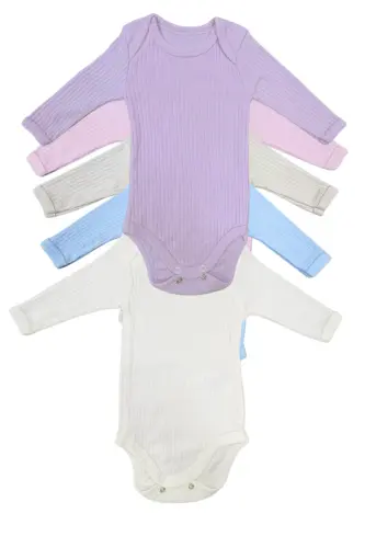 Pamuk Penye Çıtçıtlı Yenidoğan ve Bebek Uzun kollu Fitilli Body-UKlila - 2