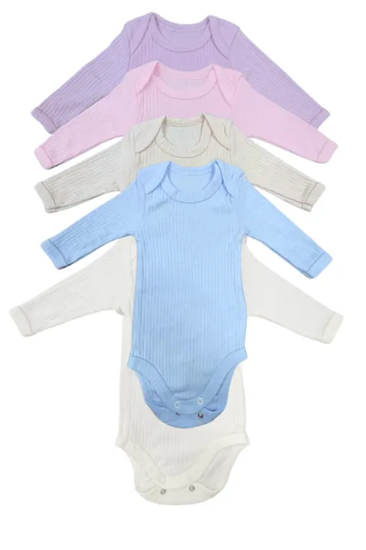Pamuk Penye Çıtçıtlı Yenidoğan ve Bebek Uzun kollu Fitilli Body-UKmavi - 2