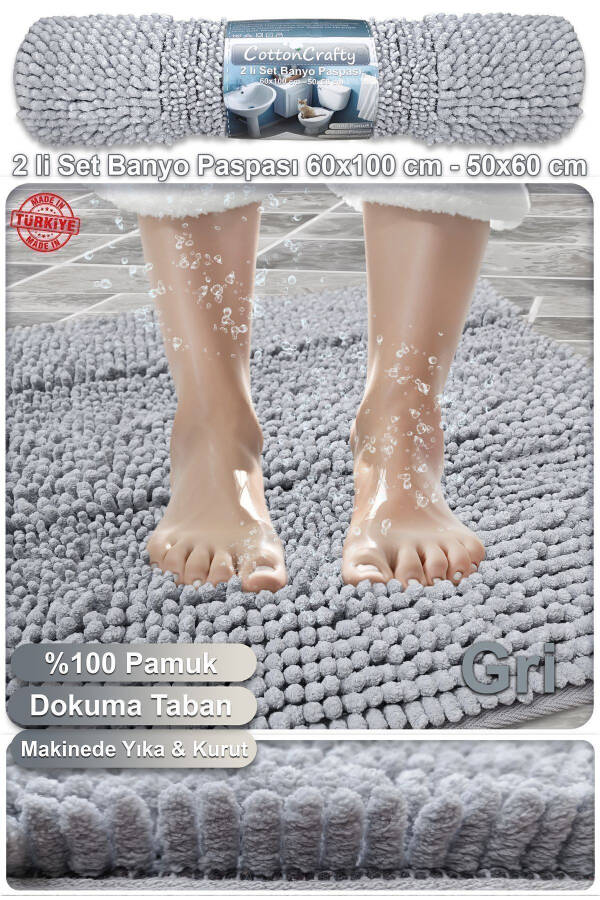 Pamuk Tafting Banyo Paspas Seti, Banyo Halısı Makarna 2 Li Set 60x100 - 60x50 - 2