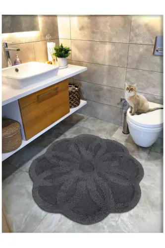 Pamuk Tafting Su Emici Banyo Paspası, Banyo Halısı LOTUS 100 x 100 CM ANTRASİT - Antrasit - 1