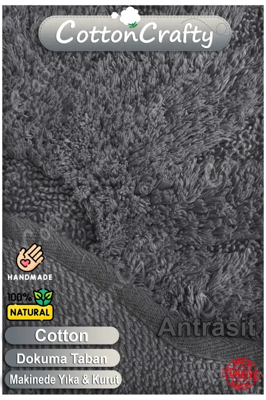 Pamuk Tafting Su Emici Banyo Paspası, Banyo Halısı LOTUS 100 x 100 CM ANTRASİT - Antrasit - 2