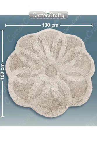 Pamuk Tafting Su Emici Banyo Paspası, Banyo Halısı LOTUS 100 x 100 CM BEJ - Bej - 4