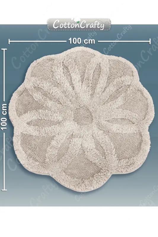 Pamuk Tafting Su Emici Banyo Paspası, Banyo Halısı LOTUS 100 x 100 CM BEJ - Bej - 4
