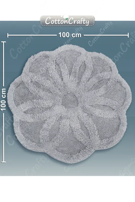 Pamuk Tafting Su Emici Banyo Paspası, Banyo Halısı Lotus 100 X 100 Cm Gri-Gri - 4