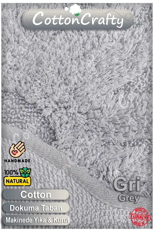 Pamuk Tafting Su Emici Banyo Paspası, Banyo Halısı Lotus 100 X 100 Cm Gri-Gri - 2