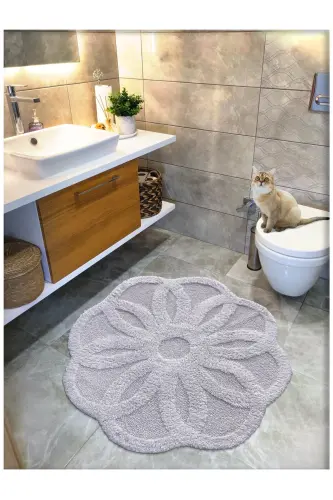 Pamuk Tafting Su Emici Banyo Paspası, Banyo Halısı Lotus 100 X 100 Cm Vizon - VİZON 