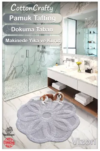 Pamuk Tafting Su Emici Banyo Paspası, Banyo Halısı Lotus 100 X 100 Cm Vizon - VİZON - 3