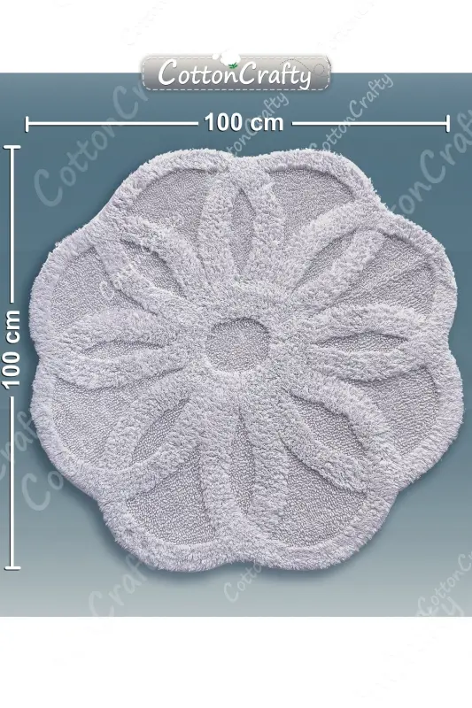 Pamuk Tafting Su Emici Banyo Paspası, Banyo Halısı Lotus 100 X 100 Cm Vizon - VİZON - 4
