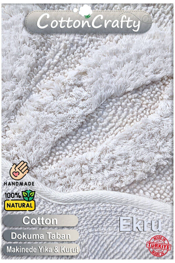 Pamuk Tafting Su Emici Banyo Paspası, Banyo Halısı LOTUS 100x100 CM-ekru - 2