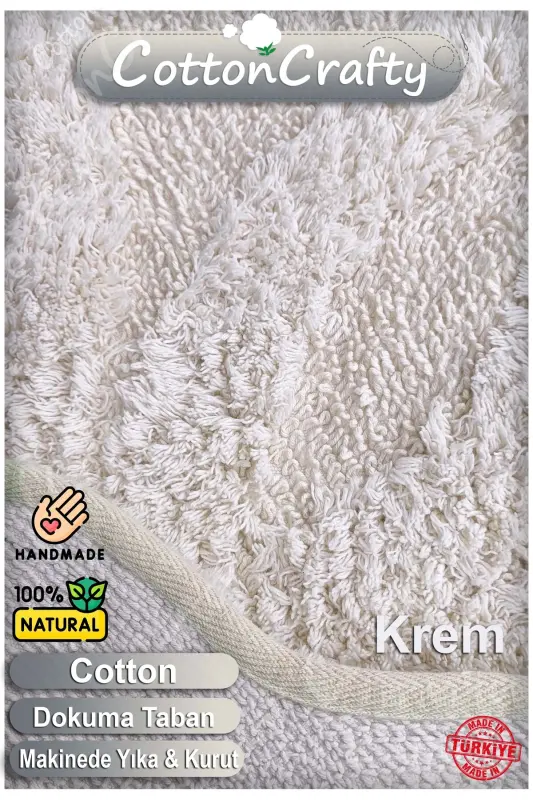 Pamuk Tafting Su Emici Banyo Paspası, Banyo Halısı LOTUS 120x120 CM KREM-Krem - 2
