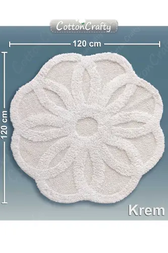 Pamuk Tafting Su Emici Banyo Paspası, Banyo Halısı LOTUS 120x120 CM KREM-Krem - 4