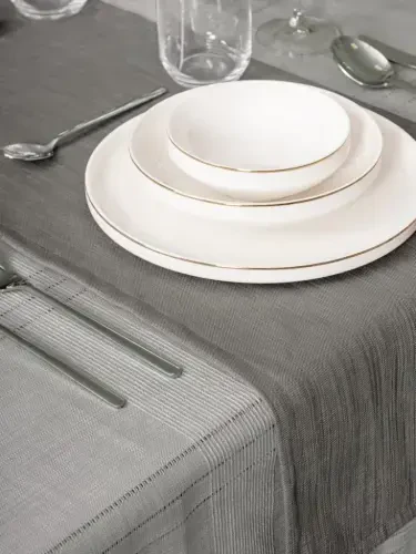 Cotton Box Antique Jasmine Gri Keten Masa Örtüsü - 1