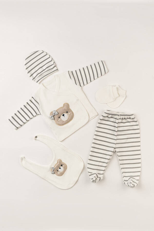 Pamuklu Ayıcıklı Süzene Nakışlı Pamuklu Lüx Yeni Doğan Hastane Çıkışı Zıbın Seti- Kutulu Ve Hediye - 1