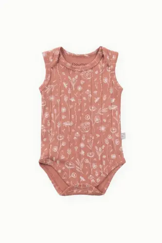 Pamuklu Bebek Çıtçıtlı Atlet Bahar Çiçekli Kiremit - Kiremit - 3