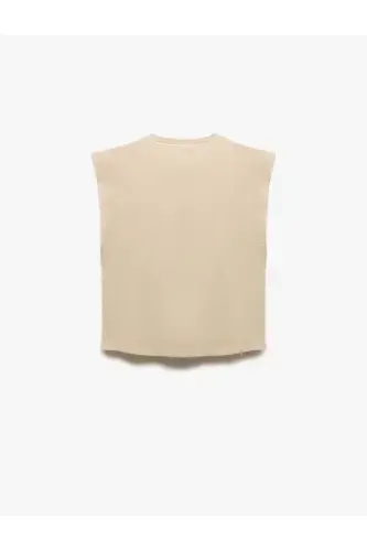 Pamuklu Bisiklet Yaka Kolsuz Basic Tişört-Ekru - 5