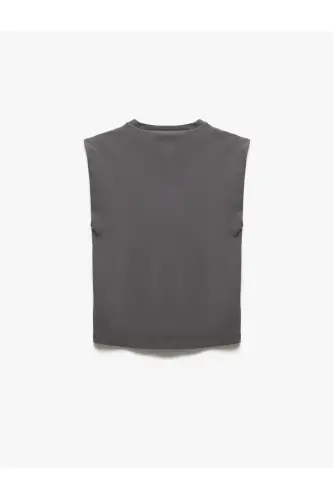 Pamuklu Bisiklet Yaka Kolsuz Basic Tişört - Gri - 4