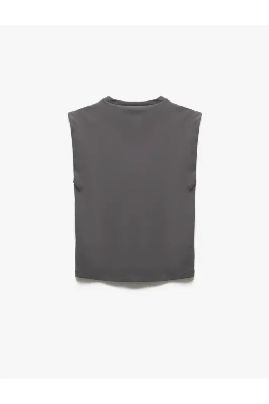 Pamuklu Bisiklet Yaka Kolsuz Basic Tişört - Gri - 4