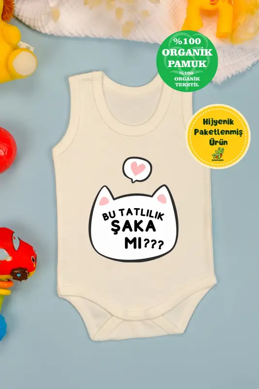 Pamuklu Bu Tatlılık Şaka Mı Baskılı Çıtçıt Body Zıbın-Ekru - BEBETOSPIK