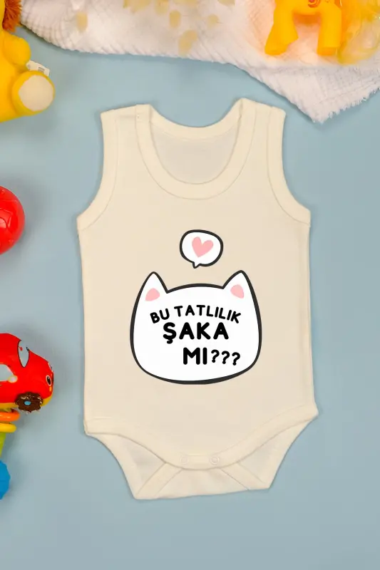Pamuklu Bu Tatlılık Şaka Mı Baskılı Çıtçıt Body Zıbın-Ekru - 2