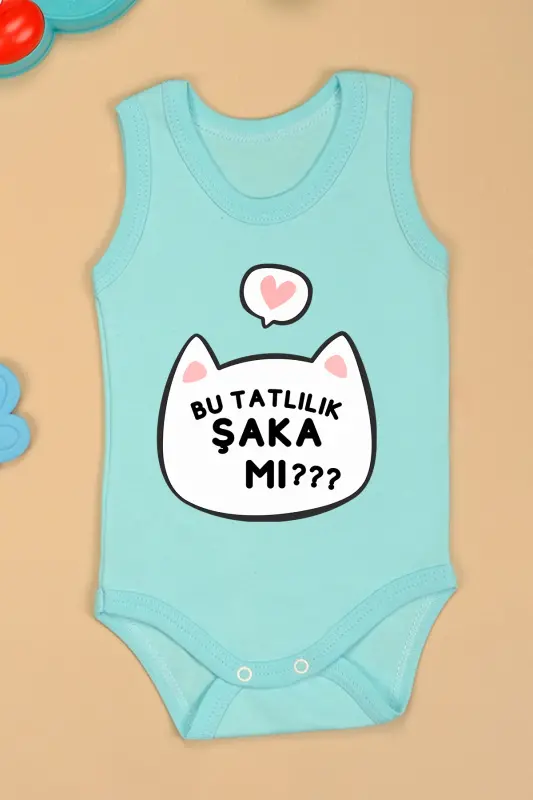 Pamuklu Bu Tatlılık Şaka Mı Baskılı Çıtçıt Body Zıbın-MAVİ - 2